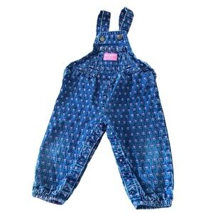Vintage Oshkosh Girls Tulip Floral Embroidered Dark Wash Denim Overalls 12 mos